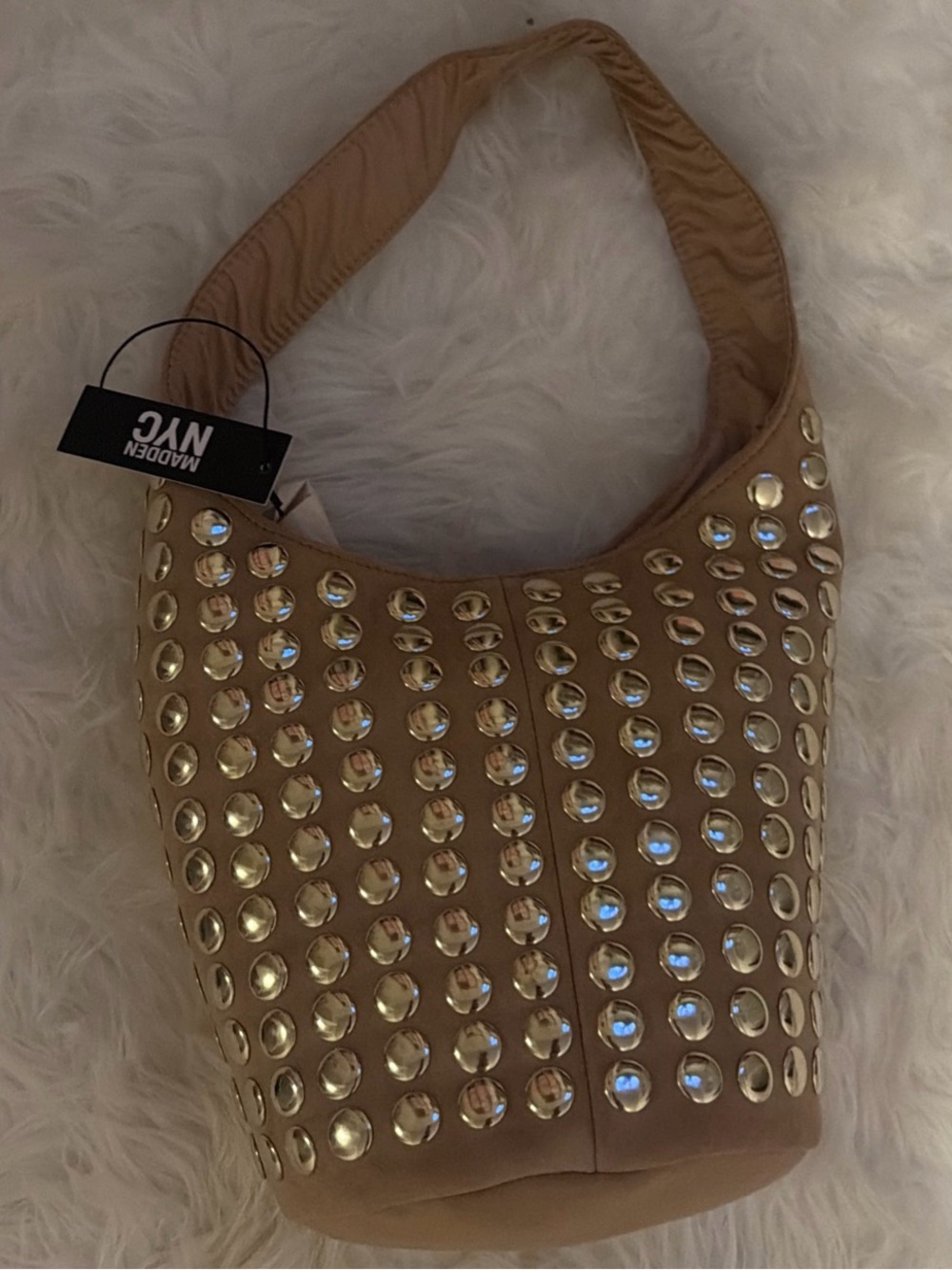 New York & Company Tan Studded Shoulder Hobo